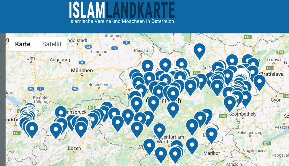 Capture d'écran de la "carte de l'islam" en Autriche Capture d'écran de la "carte de l'islam" en Autriche / ©www.islam-landkarte.at/
